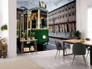 Fashion Groene tram in Turijn fotobehang Transport