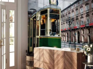 Fashion Groene tram in Turijn fotobehang Transport