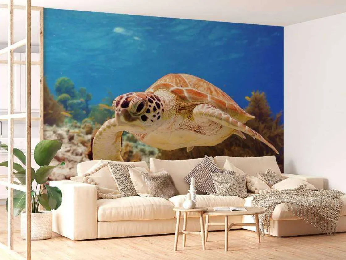 groene_zeeschildpad_aan_h_10.webp Discount Groene zeeschildpad aan het zwemmen fotobehang Dieren