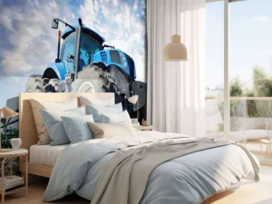 Outlet Grote blauwe tractor onder een bewolkte hemel fotobehang Tienerkamer | Kinderkamer
