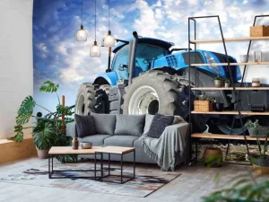Outlet Grote blauwe tractor onder een bewolkte hemel fotobehang Tienerkamer | Kinderkamer