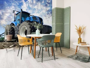 Outlet Grote blauwe tractor onder een bewolkte hemel fotobehang Tienerkamer | Kinderkamer