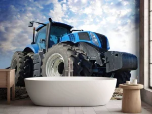 Outlet Grote blauwe tractor onder een bewolkte hemel fotobehang Tienerkamer | Kinderkamer