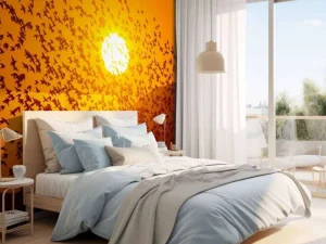 Discount Grote groep vogels bij zonsondergang fotobehang Dieren