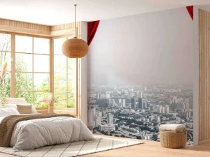 New Grote stad met gordijn effect fotobehang Architectuur