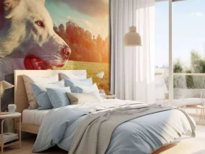 Fashion Grote witte hond bij zonsondergang fotobehang Dieren