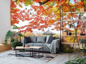 Fashion Gyeongbukgung Palace in de herfst fotobehang Bloemen | Architectuur
