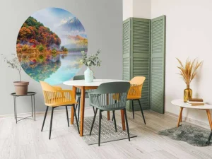 Best Helder blauw meer met een vulkaan op de achtergrond fotobehang Bloemen