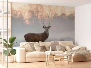 Discount Hert in de winter fotobehang Dieren
