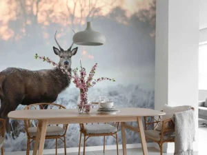 Discount Hert in de winter fotobehang Dieren