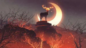 Hot Hert in vuur en vlam fotobehang Tienerkamer | Dieren