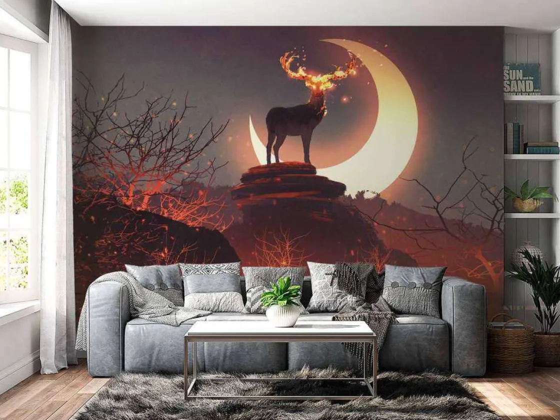 hert_in_vuur_en_vlam_foto_10.webp Hot Hert in vuur en vlam fotobehang Tienerkamer | Dieren