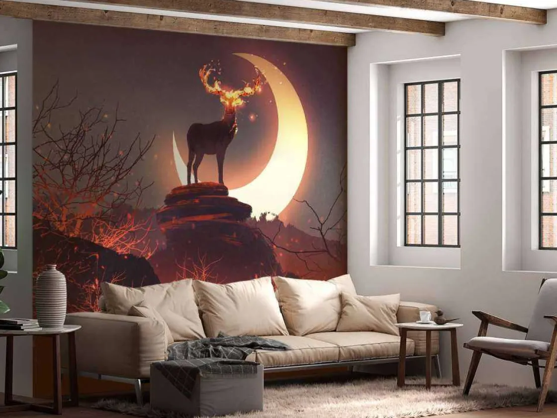 hert_in_vuur_en_vlam_foto_2.webp Hot Hert in vuur en vlam fotobehang Tienerkamer | Dieren