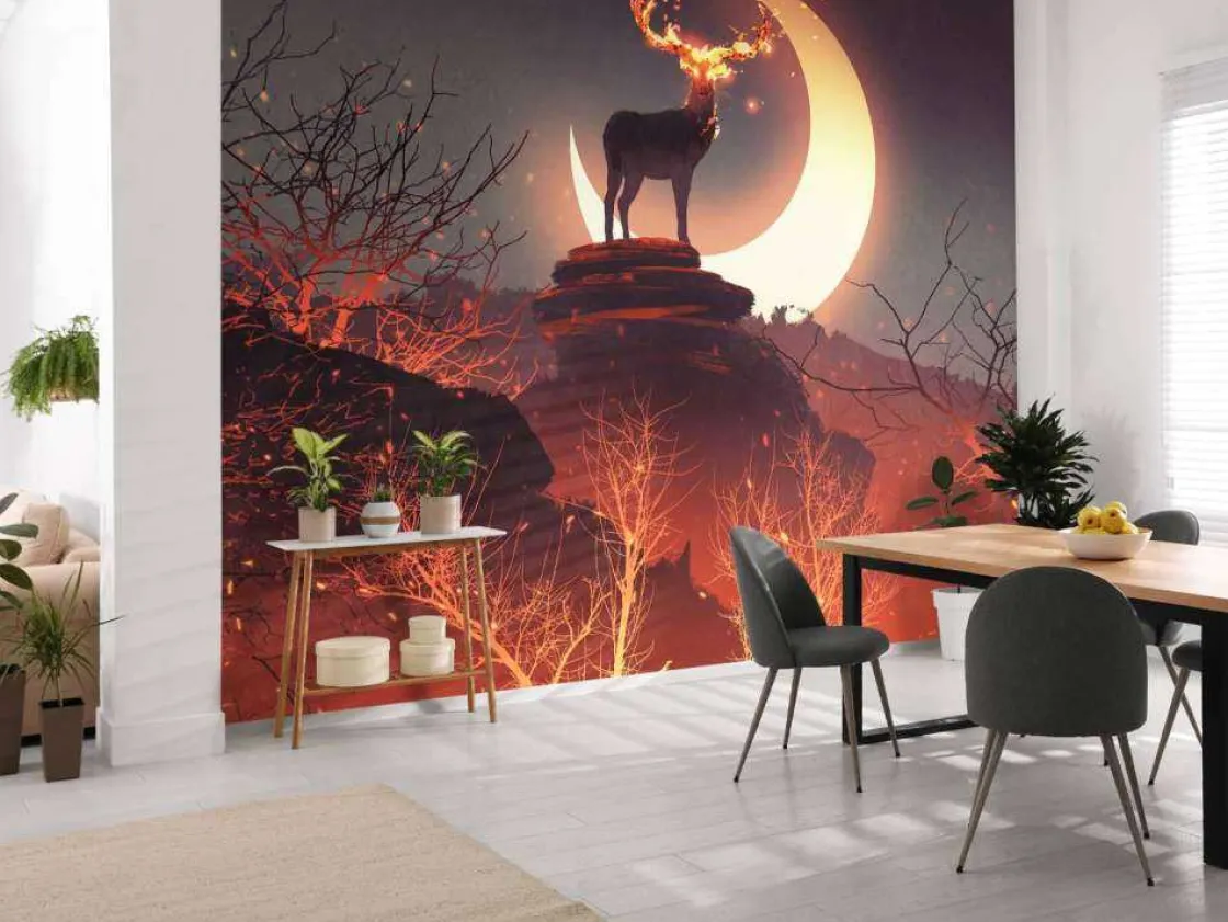 hert_in_vuur_en_vlam_foto_3.webp Hot Hert in vuur en vlam fotobehang Tienerkamer | Dieren