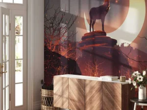 Hot Hert in vuur en vlam fotobehang Tienerkamer | Dieren