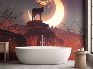 Hot Hert in vuur en vlam fotobehang Tienerkamer | Dieren