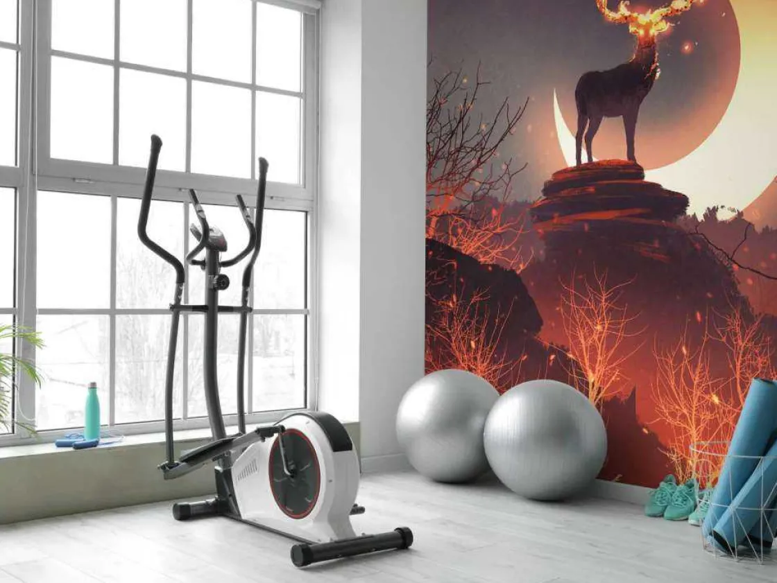 hert_in_vuur_en_vlam_foto_8.webp Hot Hert in vuur en vlam fotobehang Tienerkamer | Dieren