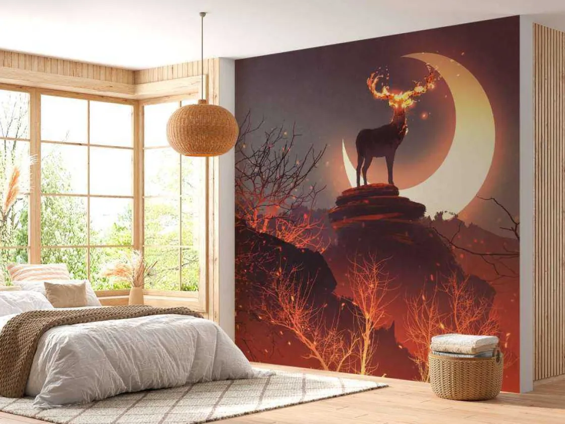 hert_in_vuur_en_vlam_foto_9.webp Hot Hert in vuur en vlam fotobehang Tienerkamer | Dieren