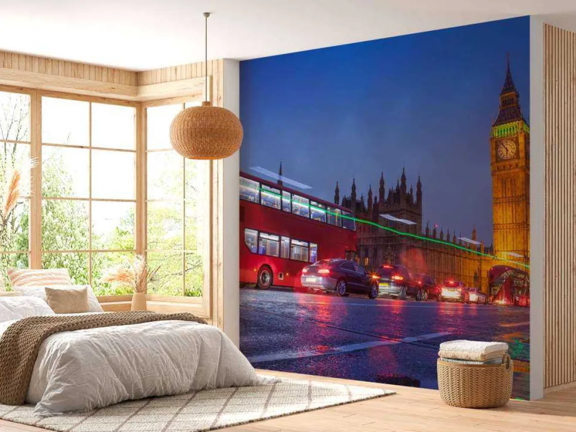 het_londens_verkeer_in_de_1.webp Discount Het Londens verkeer in de avond fotobehang Transport | Architectuur