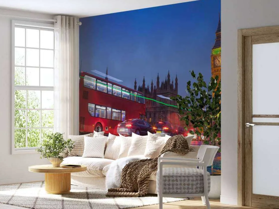het_londens_verkeer_in_de_2.webp Discount Het Londens verkeer in de avond fotobehang Transport | Architectuur