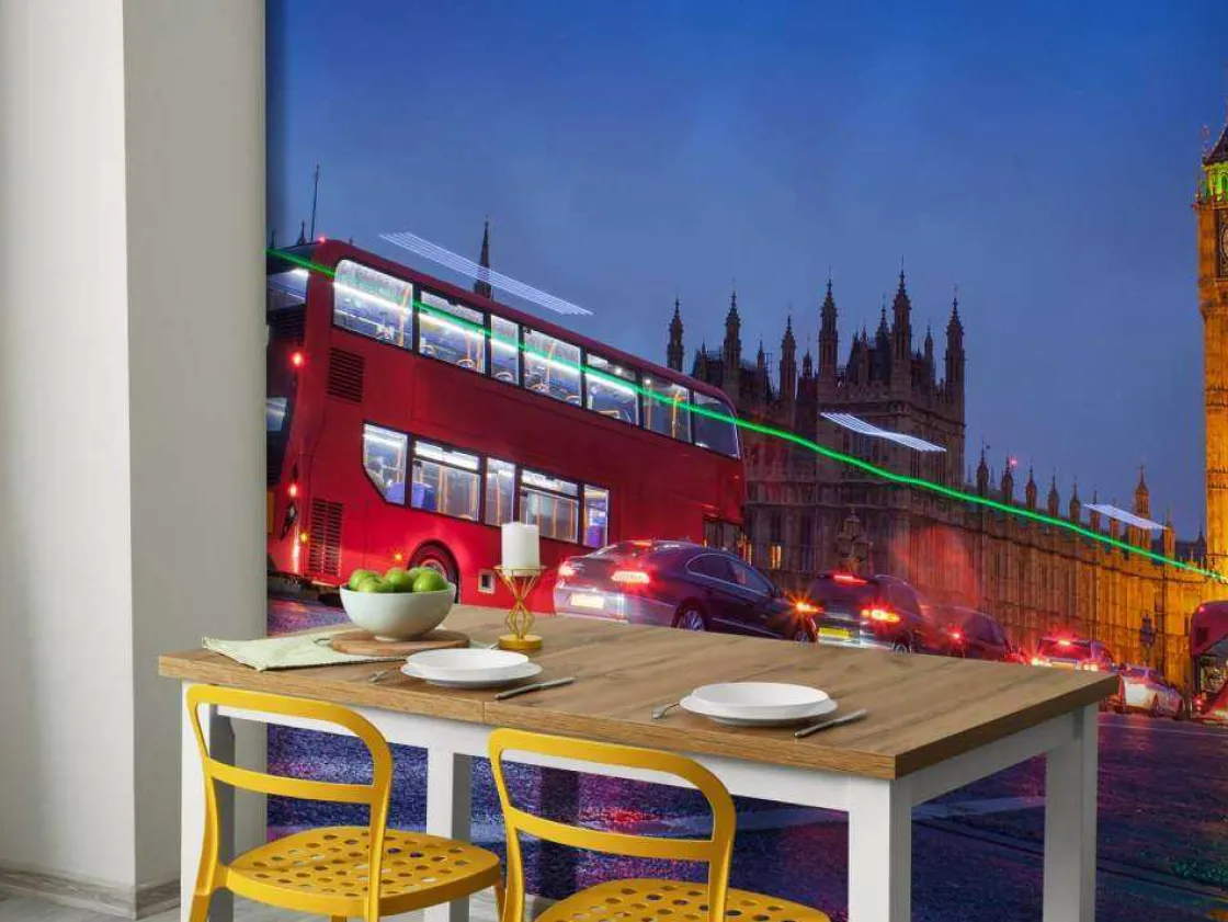het_londens_verkeer_in_de_3.webp Discount Het Londens verkeer in de avond fotobehang Transport | Architectuur