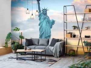 Outlet Het vrijheidsbeeld bij zonsondergang fotobehang Architectuur