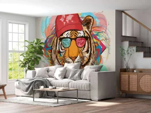 Discount Hipster tijger tekening fotobehang Tienerkamer
