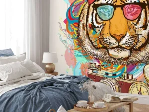 Discount Hipster tijger tekening fotobehang Tienerkamer