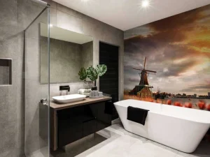 Clearance Hollands landschap met molen bij zonsondergang fotobehang Steden | Architectuur