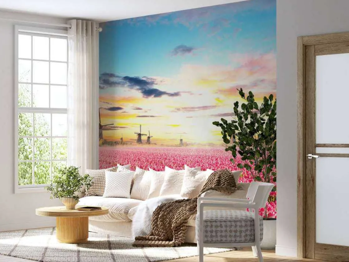 hollands_roze_tulpenveld__10.webp Discount Hollands roze tulpenveld fotobehang Hobbykamer | Bloemen