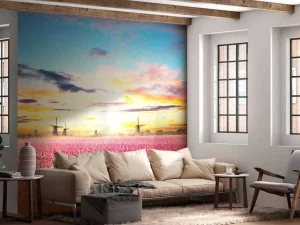 Discount Hollands roze tulpenveld fotobehang Hobbykamer | Bloemen