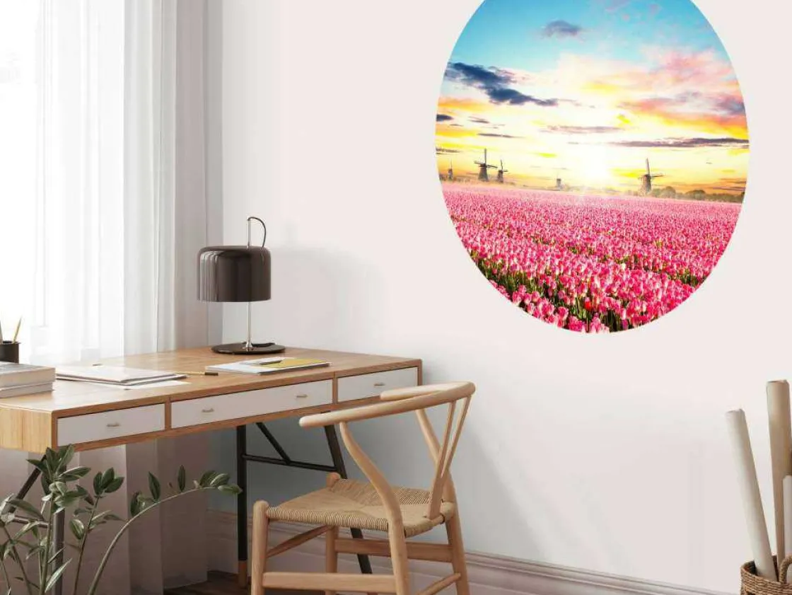 hollands_roze_tulpenveld__6.webp Discount Hollands roze tulpenveld fotobehang Hobbykamer | Bloemen