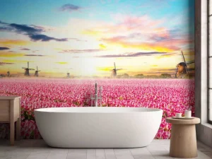 Discount Hollands roze tulpenveld fotobehang Hobbykamer | Bloemen
