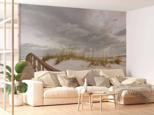 Hot Houten brug over een duin fotobehang Architectuur