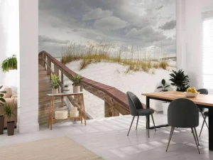 Hot Houten brug over een duin fotobehang Architectuur