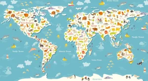 Clearance Illustratie wereldkaart Dieren