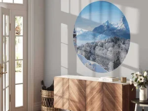 New Ingesneeuwde bergen fotobehang Bloemen