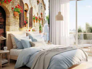 Online Italiaans straatje met veel bloemen fotobehang Architectuur