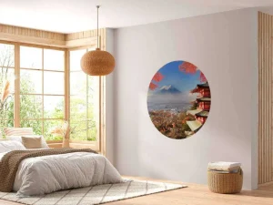 Online Japans gebouw met de berg Fuji op de achtergrond fotobehang Architectuur