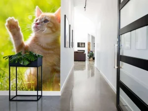 Fashion Jonge kat probeert een vlinder te vangen fotobehang Kinderkamer | Dieren