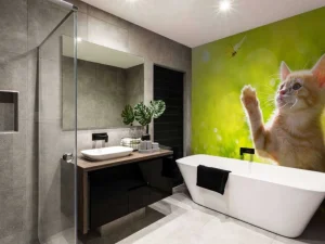 Fashion Jonge kat probeert een vlinder te vangen fotobehang Kinderkamer | Dieren