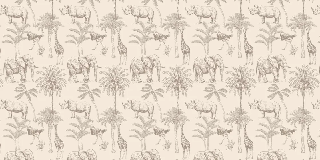 jungle_dieren_beige_1.webp Outlet Jungle dieren beige Kinderkamer | Dieren