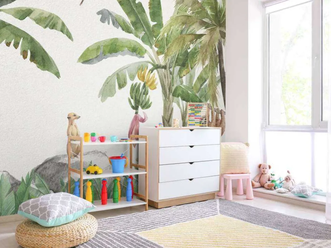jungle_met_kleurrijke_die_8.webp Fashion Jungle met kleurrijke dieren Kinderkamer