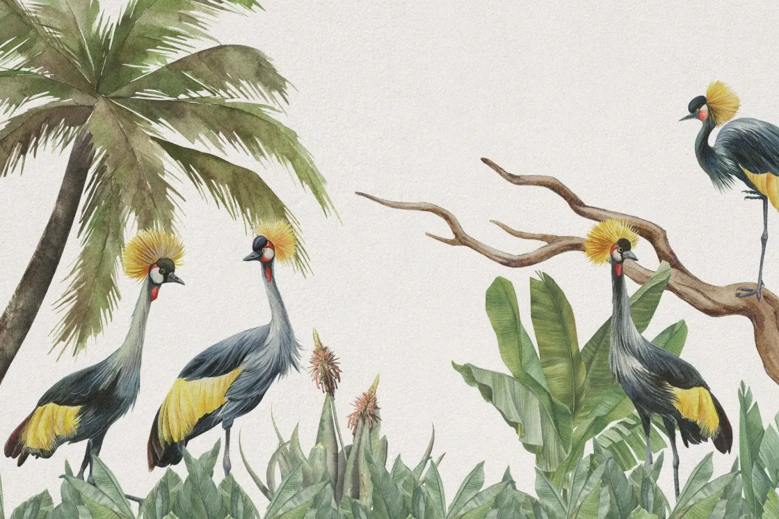 jungle_met_kraanvogels_0.webp Hot Jungle met kraanvogels Kinderkamer | Dieren