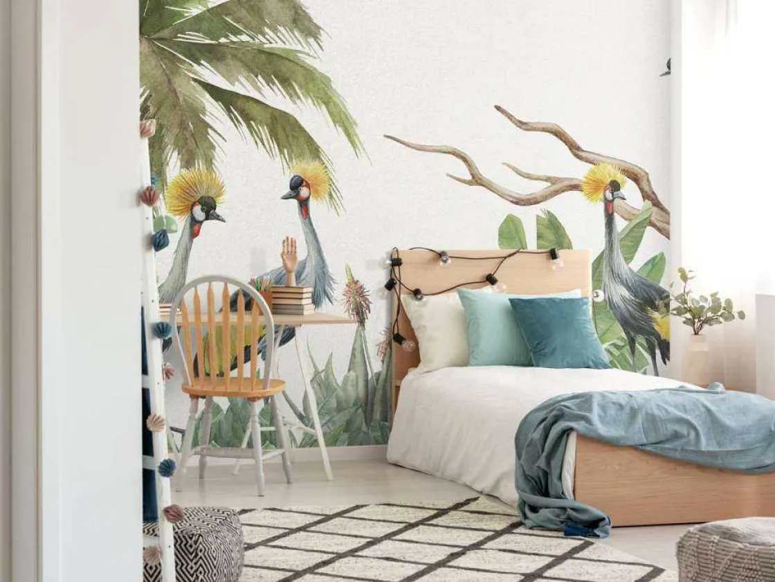 jungle_met_kraanvogels_1.webp Hot Jungle met kraanvogels Kinderkamer | Dieren