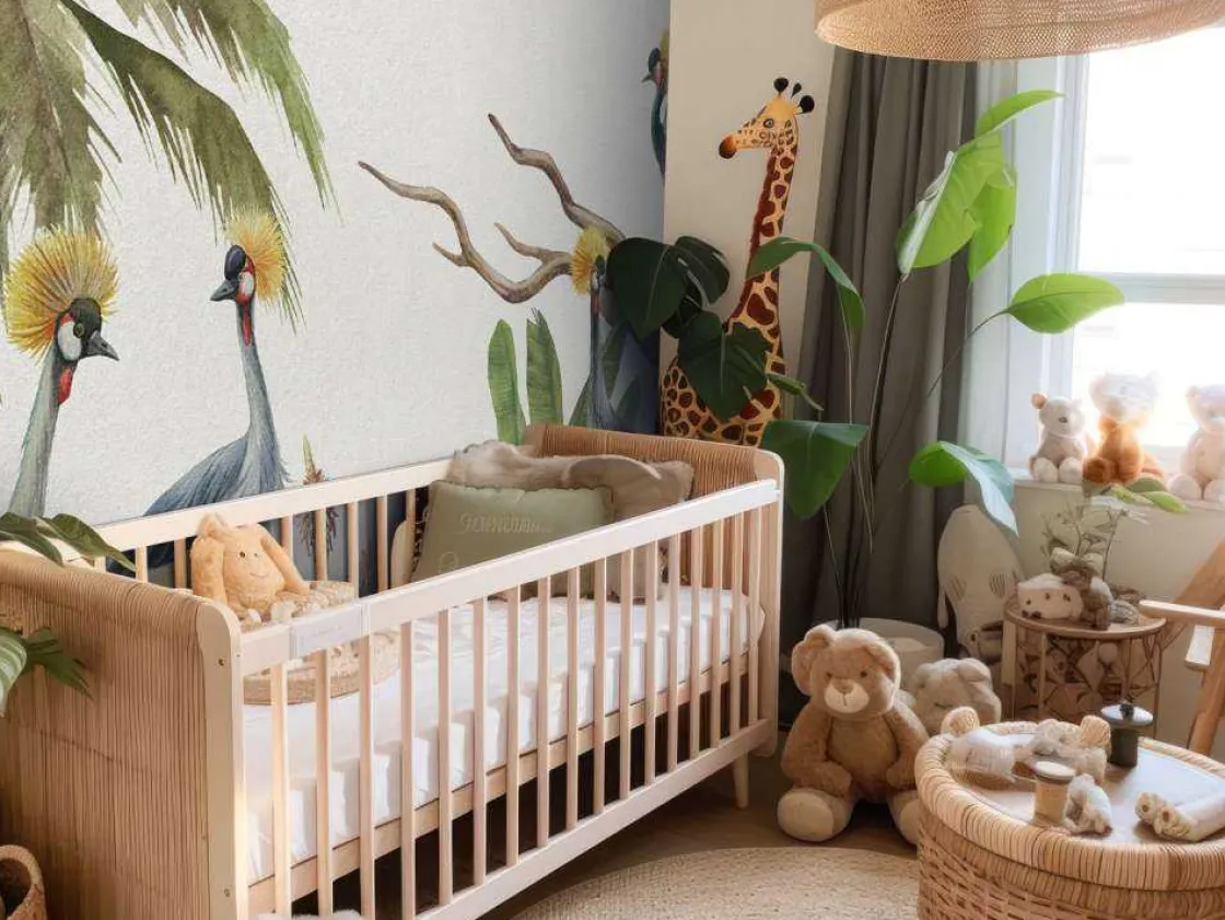 jungle_met_kraanvogels_3.webp Hot Jungle met kraanvogels Kinderkamer | Dieren