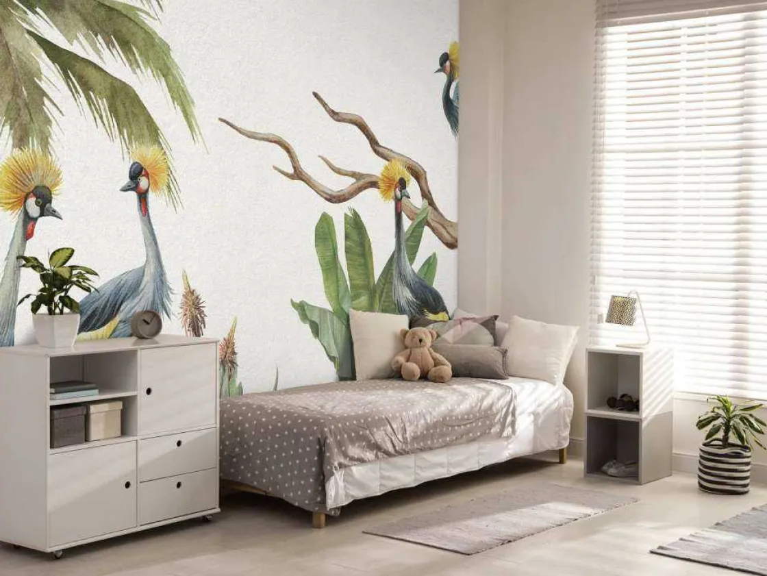 jungle_met_kraanvogels_4.webp Hot Jungle met kraanvogels Kinderkamer | Dieren