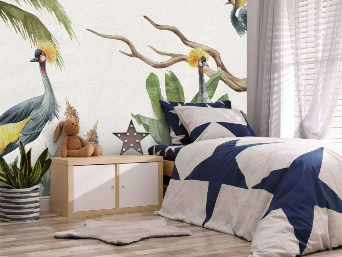 jungle_met_kraanvogels_5.webp Hot Jungle met kraanvogels Kinderkamer | Dieren
