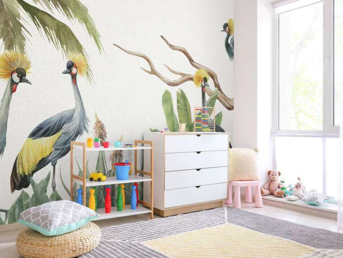 jungle_met_kraanvogels_6.webp Hot Jungle met kraanvogels Kinderkamer | Dieren