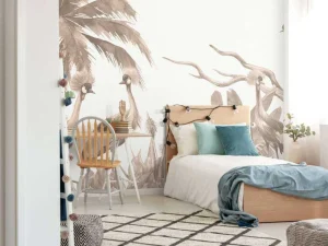 Outlet Jungle met kraanvogels in taupe Kinderkamer | Dieren